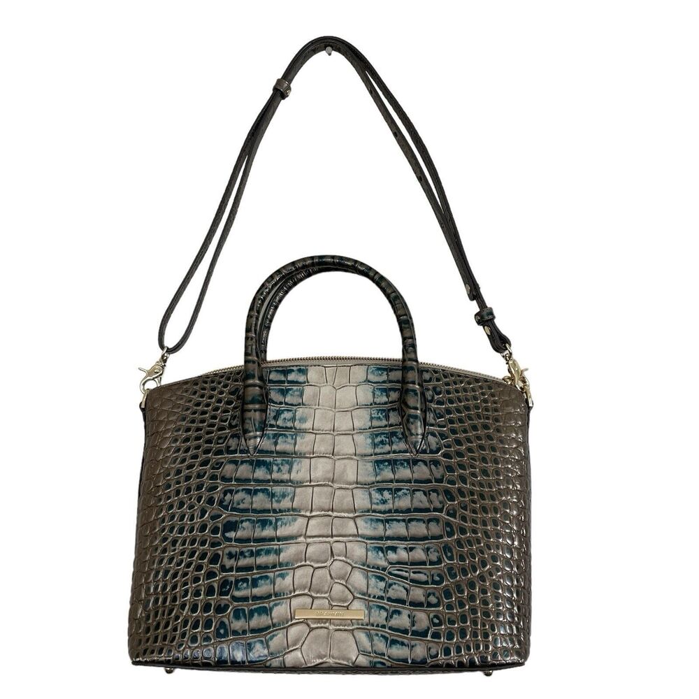 Brahmin Carolina Satchel Gray Teal Ombré Petrol Magnus Removable Crossbody Strap